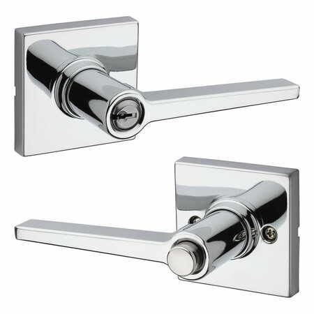SAFELOCK Daylon Lever, Square Rose Push Button Entry Lock, RCAL Latch and RCS Strike Bright Chrome Finish SL6000DALSQT-26
